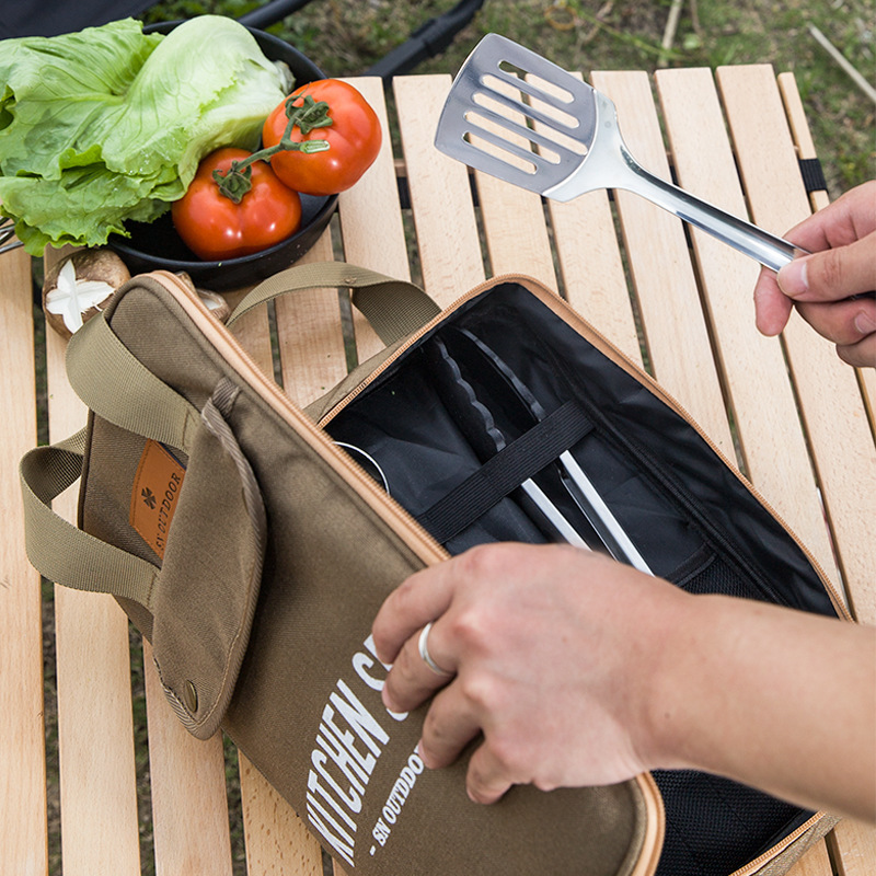 Camping Hiking Cooking - 8-delige campingkeukenset met draagtas, outdoor reisbestek