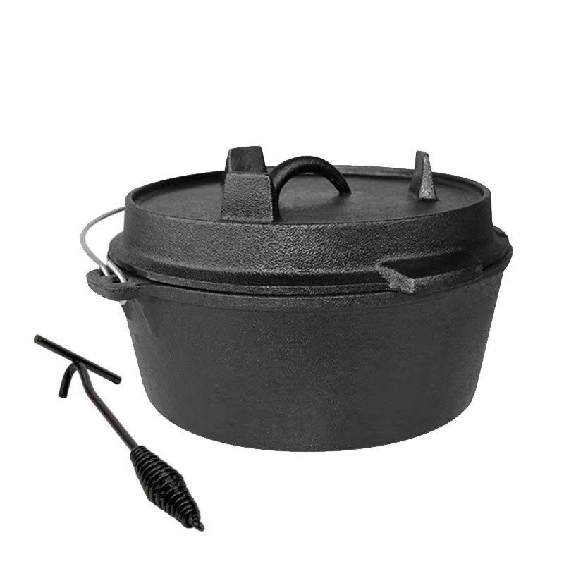 Camp Dutch Oven Cast - 25cm Gietijzeren Dutch Oven Campingpot Buiten