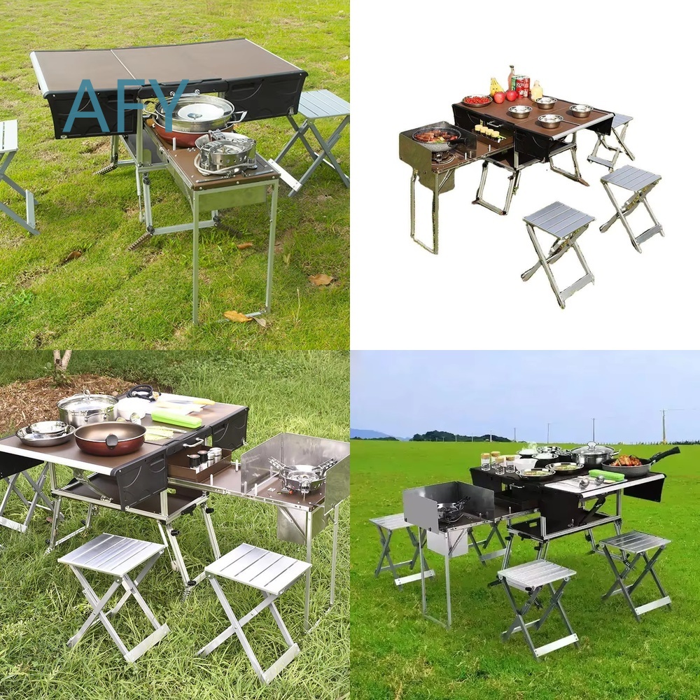 Camping Cooking Dining Set - Draagbare opvouwbare foodtrailer voor buiten koken,