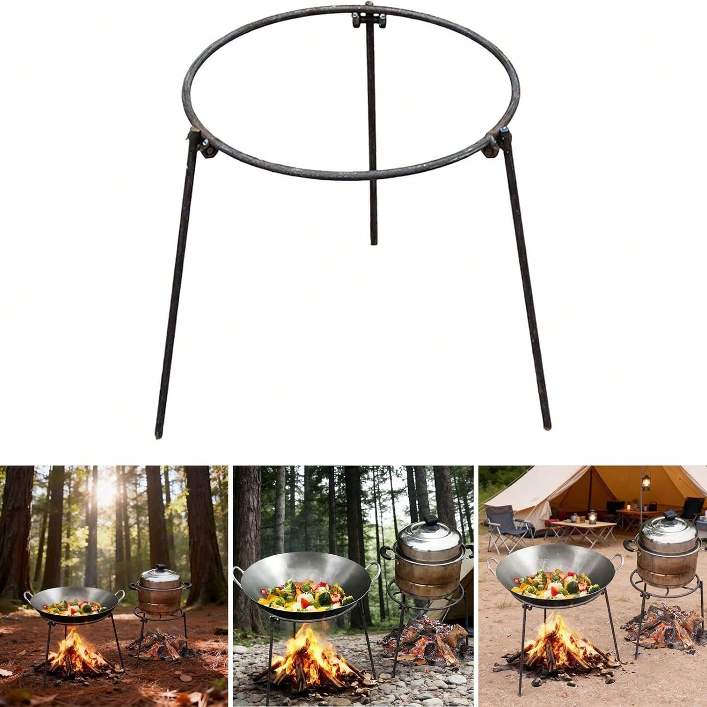 Camping Hiking Cooking - Draagbaar driepootstel voor kampeertochten, met verstelbare